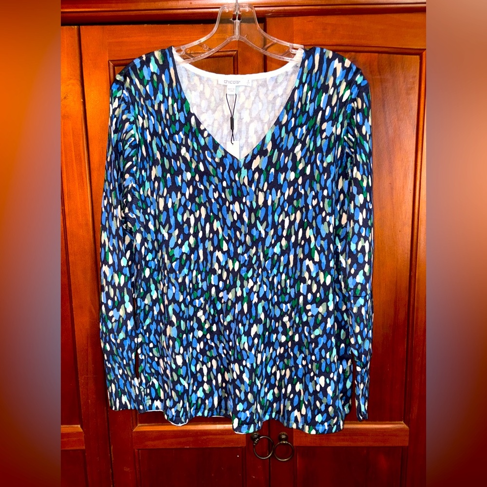 Chico's Multicolor Abstract V-Neck Sweater #1405